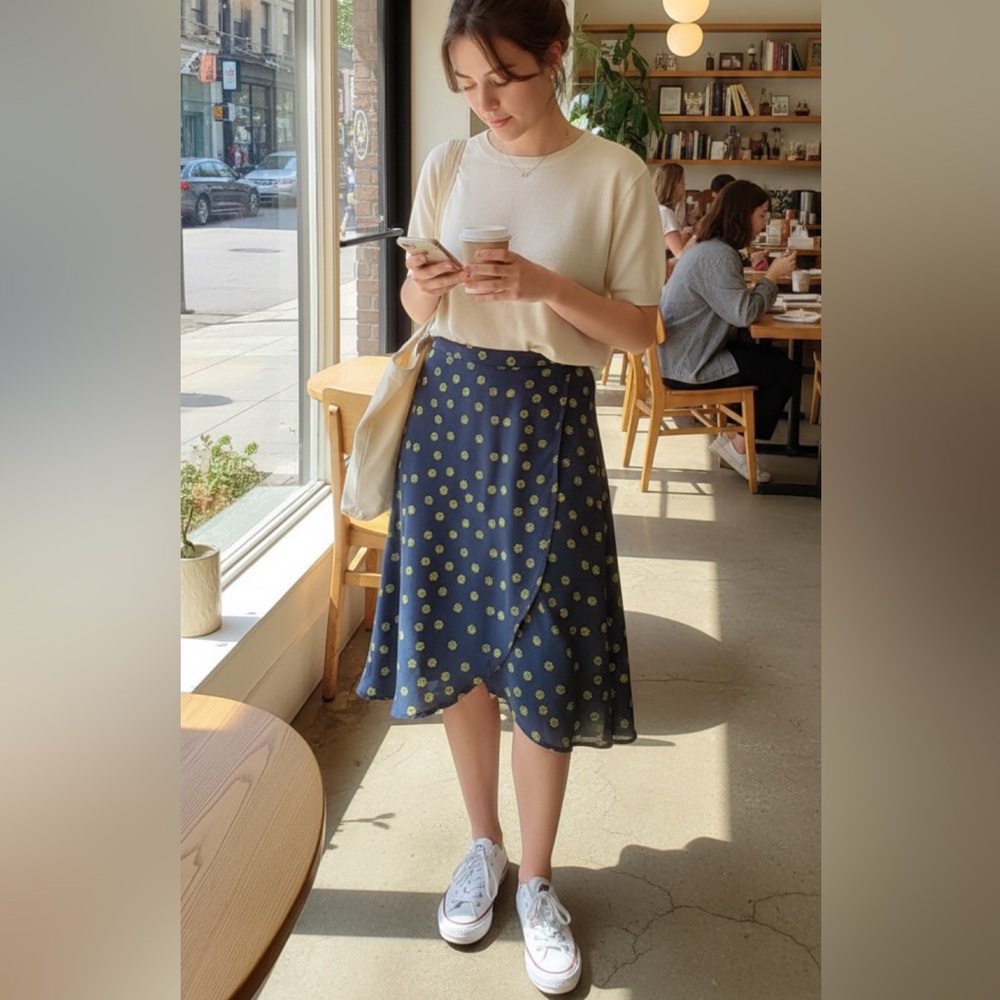 J.Crew | daisy sunflower print wrap skirt in navy